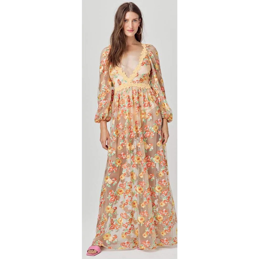 For Love and Lemons Winnie Embroidered Maxi Dress